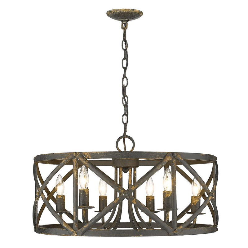 Six Light Chandelier in Antique Black Iron
