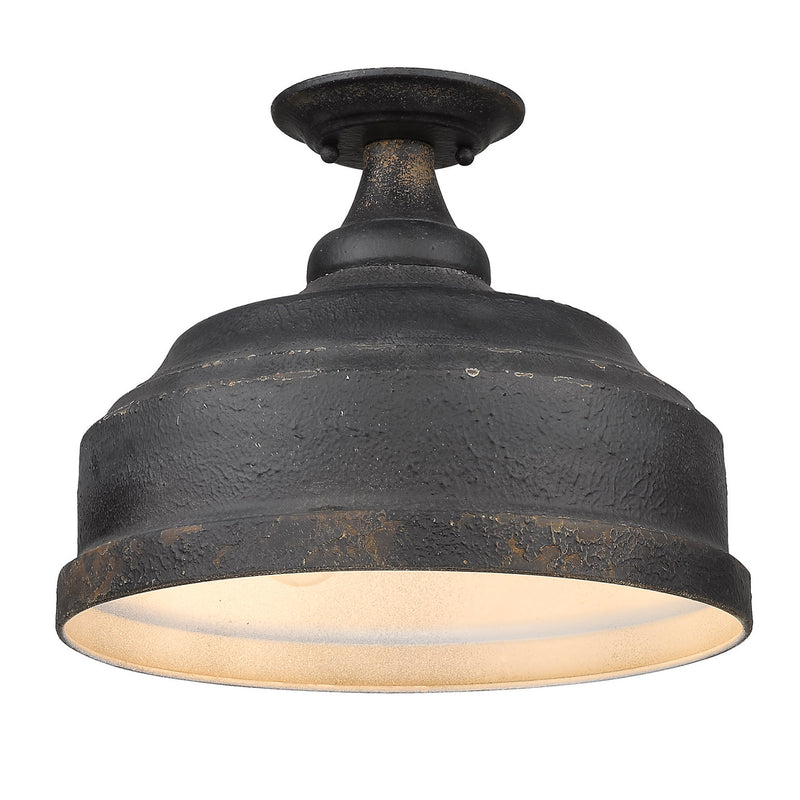 Three Light Semi-Flush Mount in Antique Black Iron