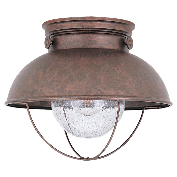 Sebring One Light Outdoor Ceiling Flush Mount in Weathered Copper
