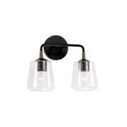 Amara Two Light Vanity in Matte Black with Brass