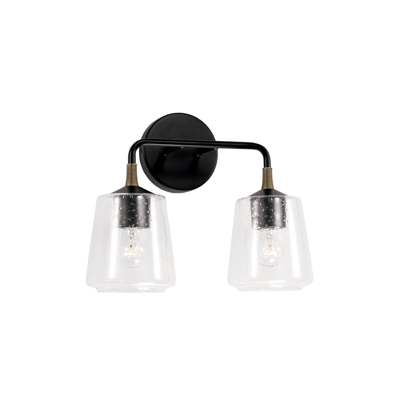 Amara Two Light Vanity in Matte Black with Brass