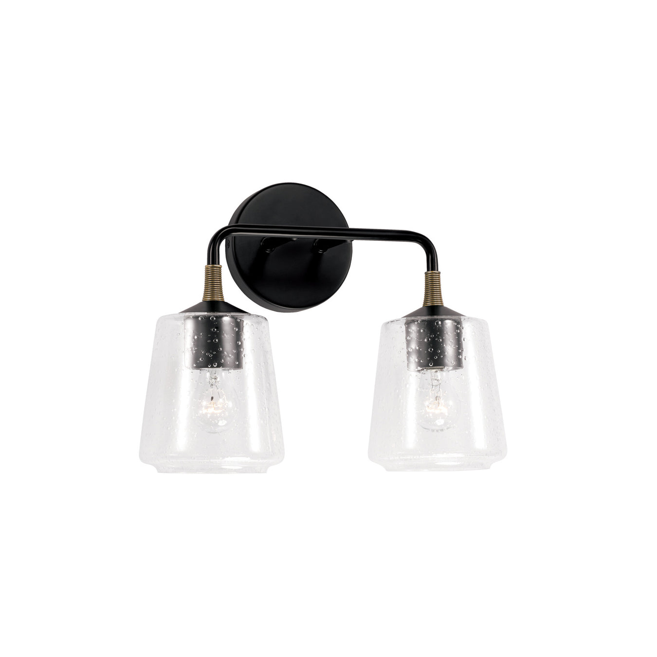 Amara Two Light Vanity in Matte Black with Brass