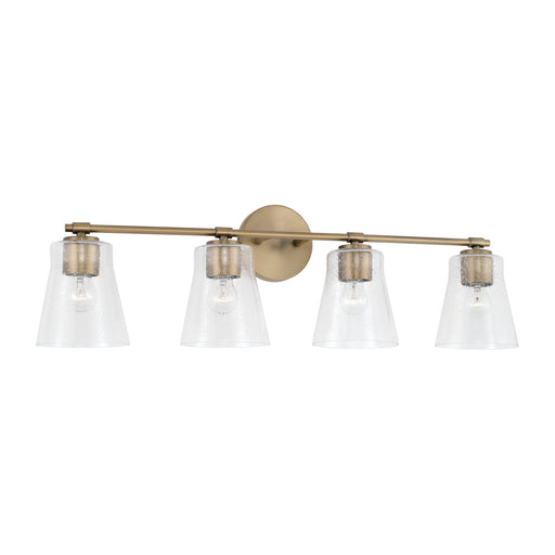 Baker Four Light Vanity in Aged Brass - Lamps Expo