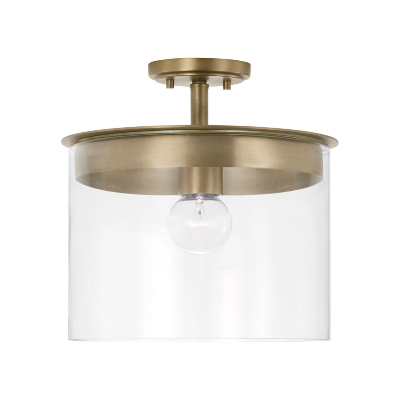Mason One Light Semi-Flush Mount in Aged Brass