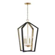 Maren Four Light Pendant in Flat Black and Matte Brass