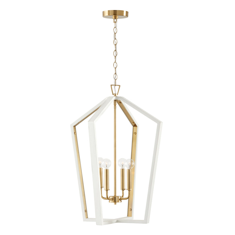 Maren Four Light Pendant in Flat White and Matte Brass