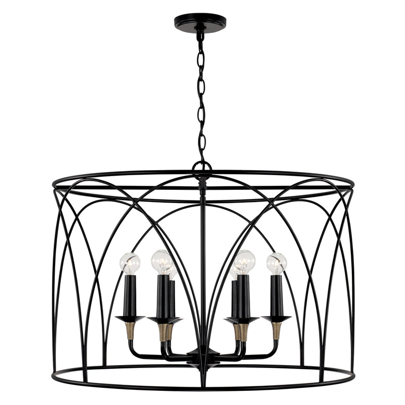 Amara Six Light Pendant in Matte Black with Brass