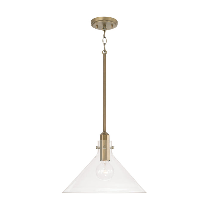 Greer One Light Pendant in Aged Brass