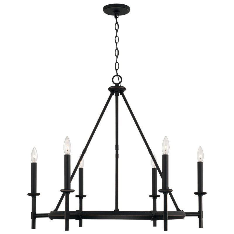 Ogden Six Light Chandelier in Brushed Black Iron