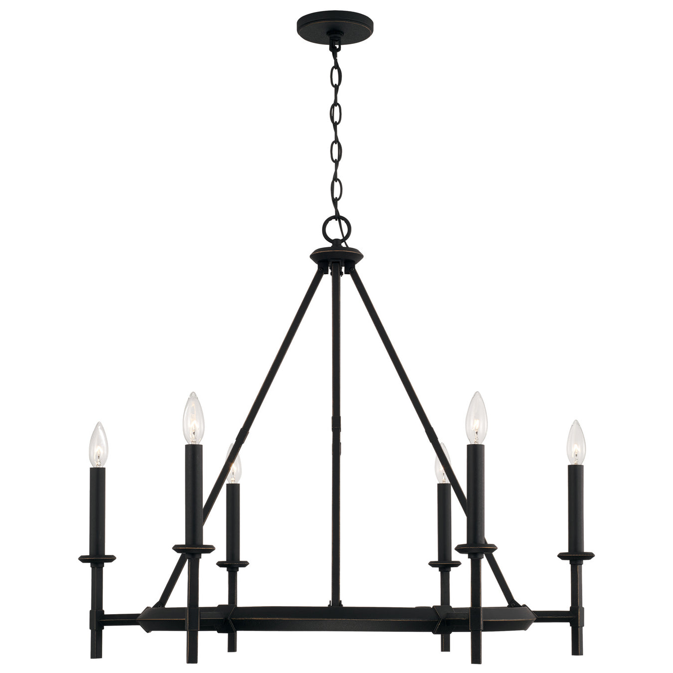 Ogden Six Light Chandelier in Brushed Black Iron