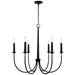 Amara Six Light Chandelier in Matte Black with Brass