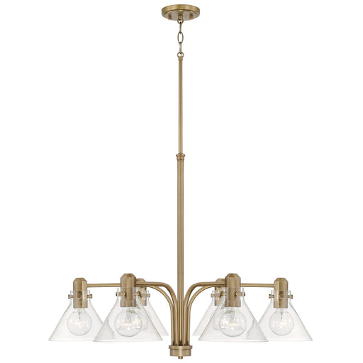 Greer Six Light Chandelier in Aged Brass