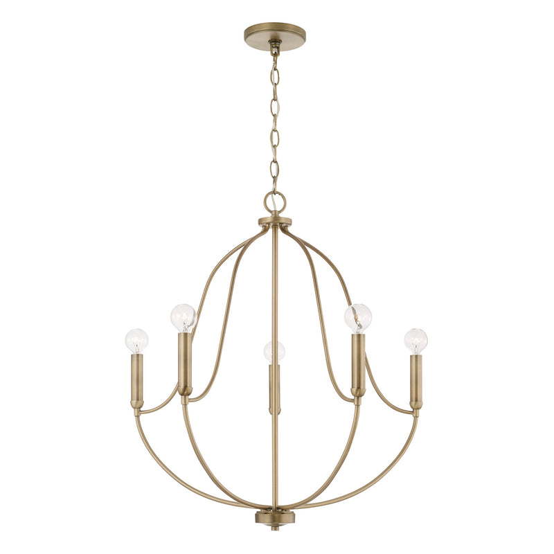 Madison Five Light Chandelier in Aged Brass