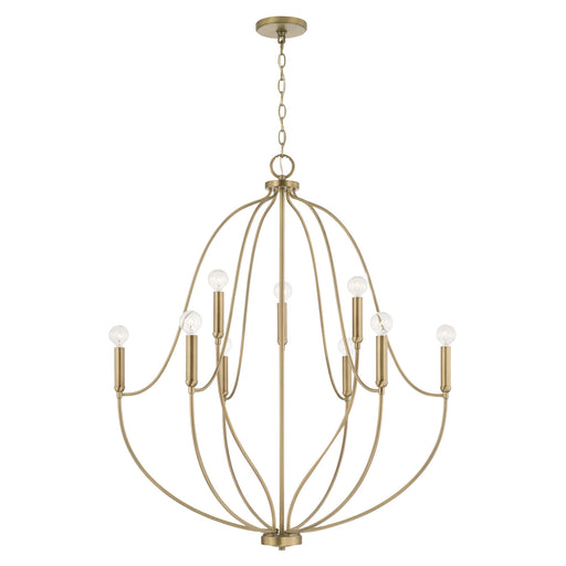 Madison Nine Light Chandelier in Aged Brass