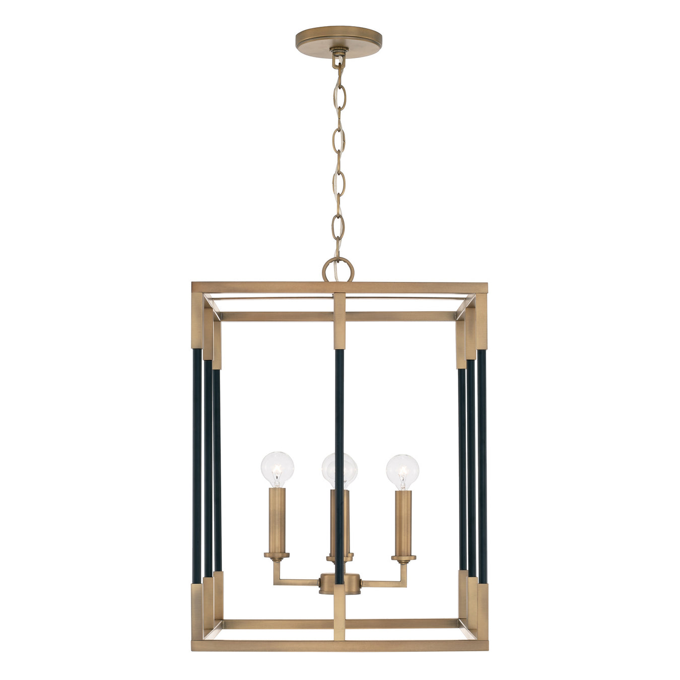 Bleeker Four Light Foyer Pendant in Aged Brass and Black