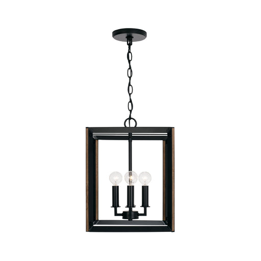 Rowe Four Light Foyer Pendant in Matte Black and Brown Wood