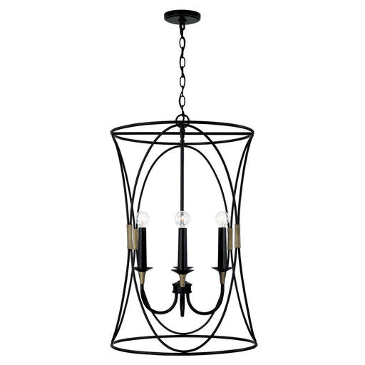 Amara Four Light Foyer Pendant in Matte Black with Brass