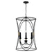 Amara Four Light Foyer Pendant in Matte Black with Brass