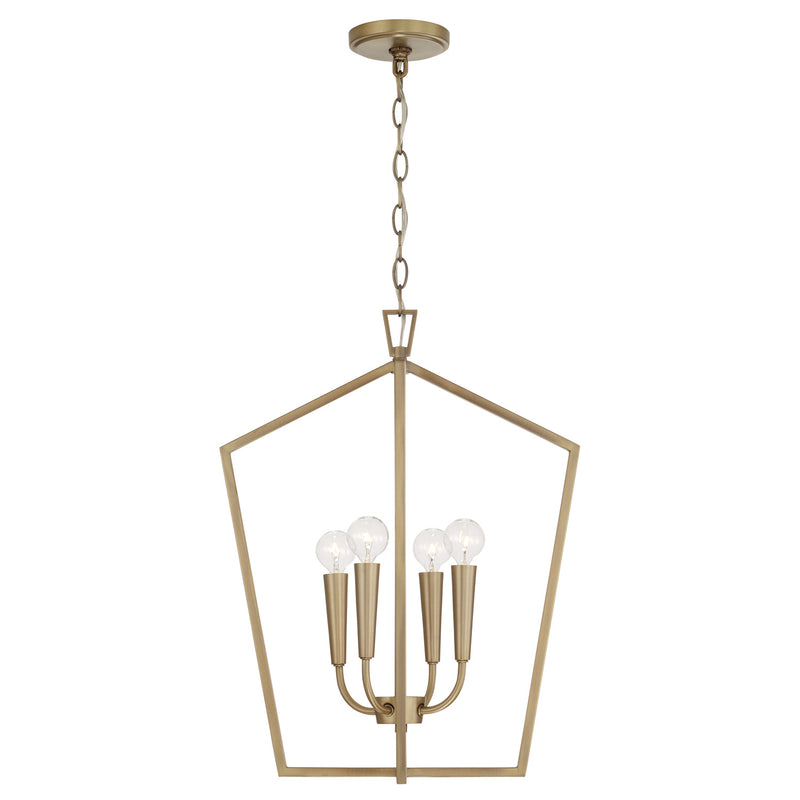 Holden Four Light Foyer Pendant in Aged Brass