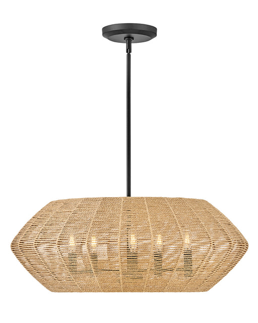 Luca Five Light Pendant in Black with Camel Rattan shade by Hinkley Lighting