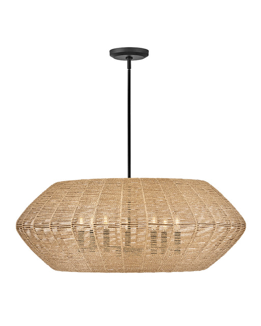 Luca Seven Light Pendant in Black with Camel Rattan shade by Hinkley Lighting
