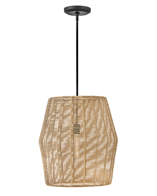 Luca One Light Pendant in Black with Camel Rattan shade by Hinkley Lighting