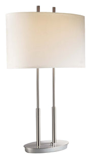 2 Light Table Lamp in Brushed Nickel with White Linen