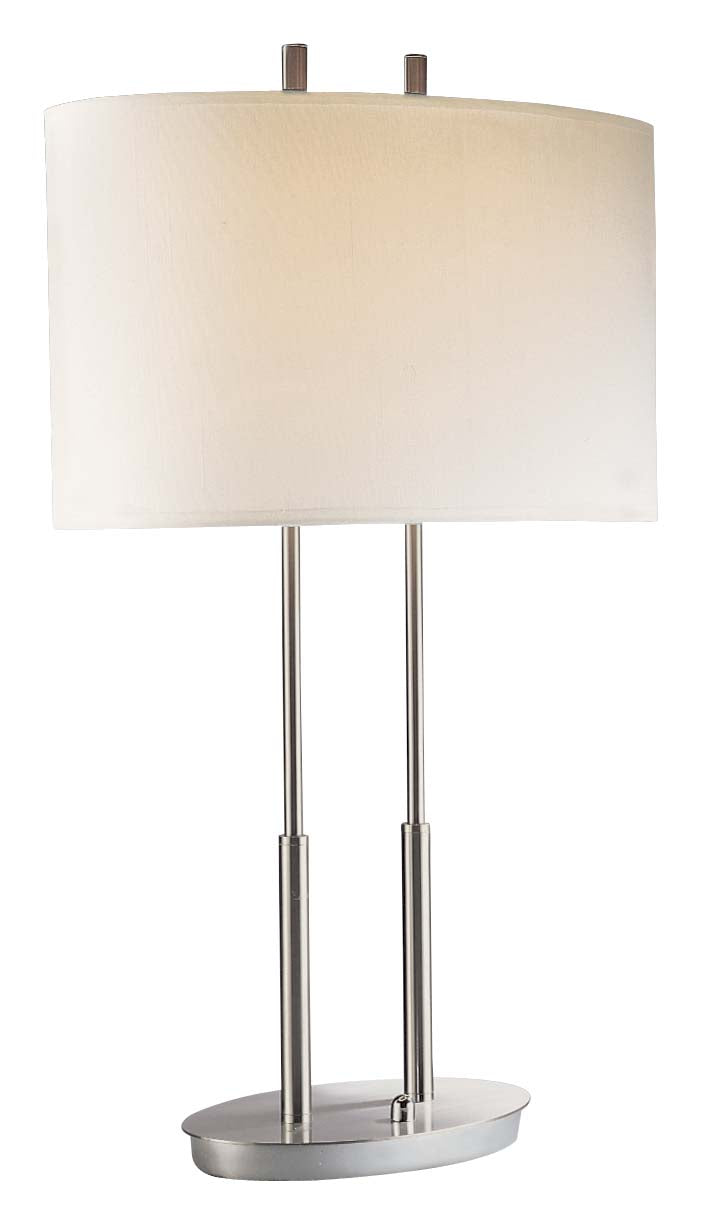 2 Light Table Lamp in Brushed Nickel with White Linen