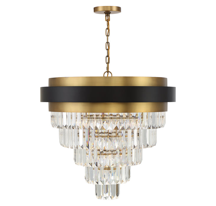 Marquise Nine Light Chandelier in Matte Black with Warm Brass
