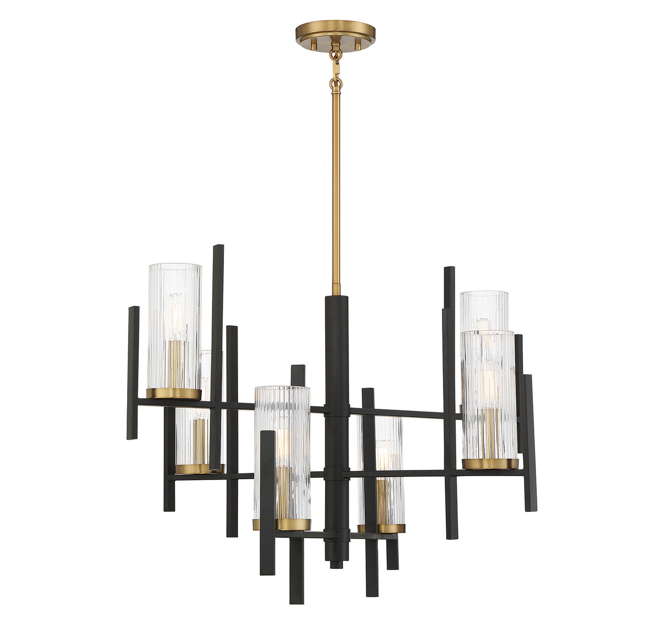 Midland Six Light Chandelier in Matte Black with Warm Brass