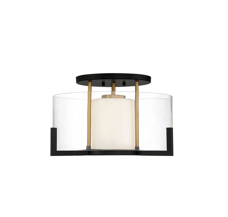 Eaton One Light Semi-Flush Mount in Matte Black with Warm Brass