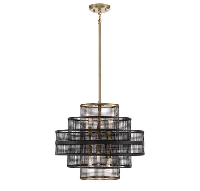 Kelvin Six Light Pendant in Matte Black with Warm Brass