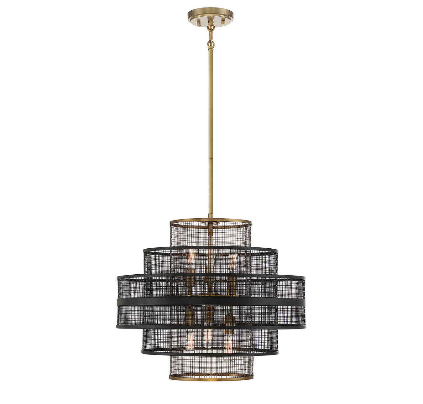Kelvin Six Light Pendant in Matte Black with Warm Brass