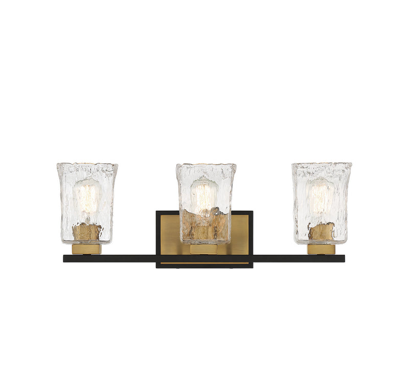 Sidney Three Light Bathroom Vanity in Matte Black with Warm Brass