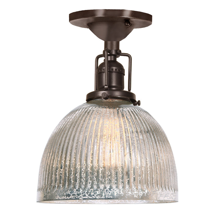 Central Park 1-Light Ceiling Mount with 7" Glass Shade in Oil rubbed bronze with Mercury Ribbed Glass