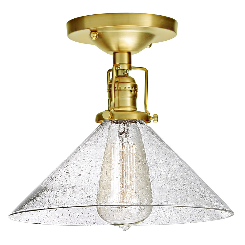 Central Park 1-Light Ceiling Mount with 10" Glass Shade in Satin Brass with Bubble Glass