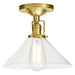 Central Park 1-Light Ceiling Mount with 10" Glass Shade in Satin Brass with Clear Glass
