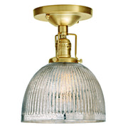 Central Park 1-Light Ceiling Mount with 7" Glass Shade in Satin Brass with Mercury Ribbed Glass