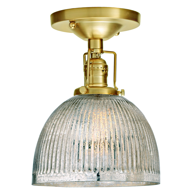Central Park 1-Light Ceiling Mount with 7" Glass Shade in Satin Brass with Mercury Ribbed Glass