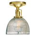 Central Park 1-Light Ceiling Mount with 7" Glass Shade in Satin Brass with Mercury Ribbed Glass