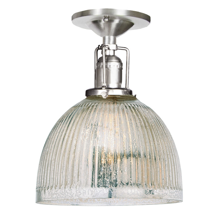 Central Park 1-Light Ceiling Mount with 7" Glass Shade in Satin Nickel with Mercury Ribbed Glass