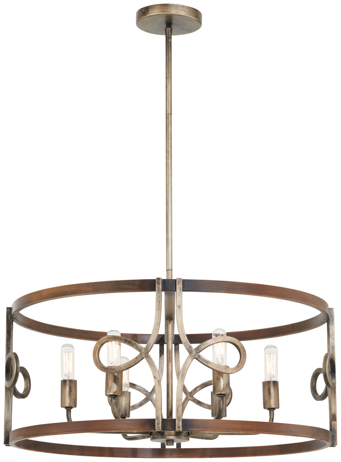 Yorkville By Robin Baron Six Light Pendant in Aged Darkwood With Silver Patina