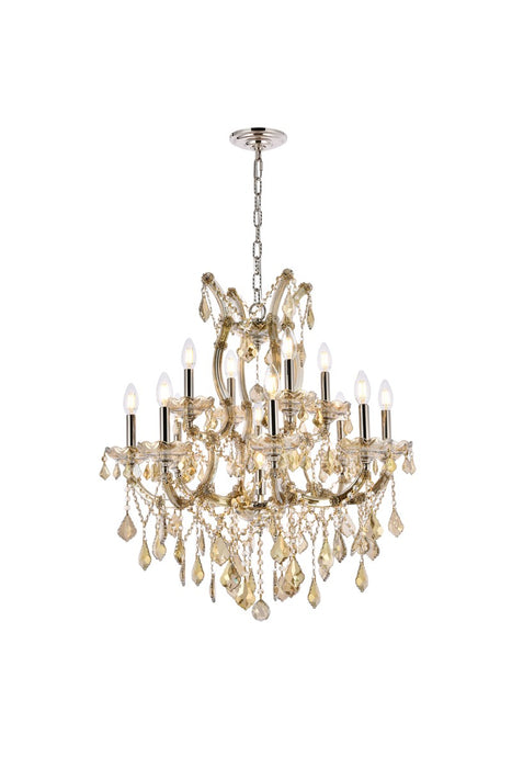Maria Theresa 13-Light Chandelier in Golden Teak with Golden Teak (Smoky) Royal Cut Crystal