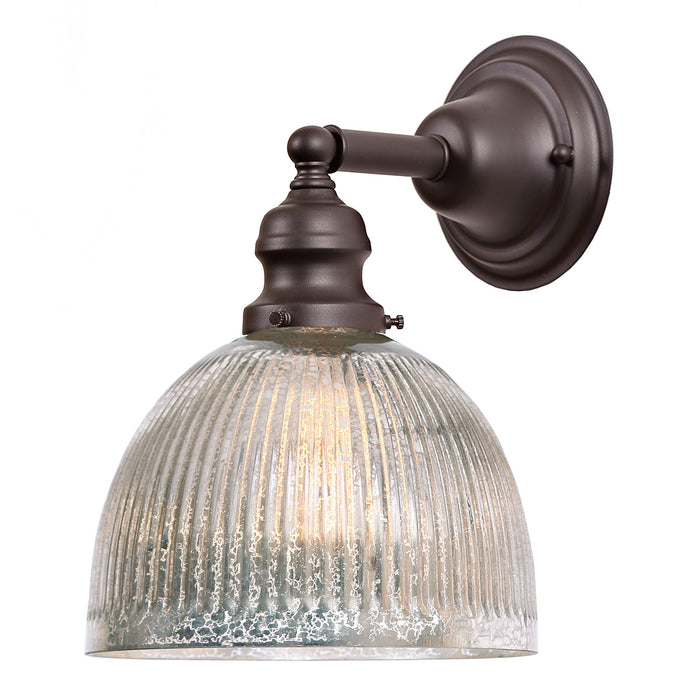 Central Park 1-Light Wall Sconce with 7" Glass Shade in Oil rubbed bronze with Mercury Ribbed Glass