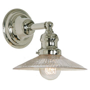 Central Park 1-Light Wall Sconce with 8" Glass Shade in Polished Nickel with Mercury Ribbed Glass