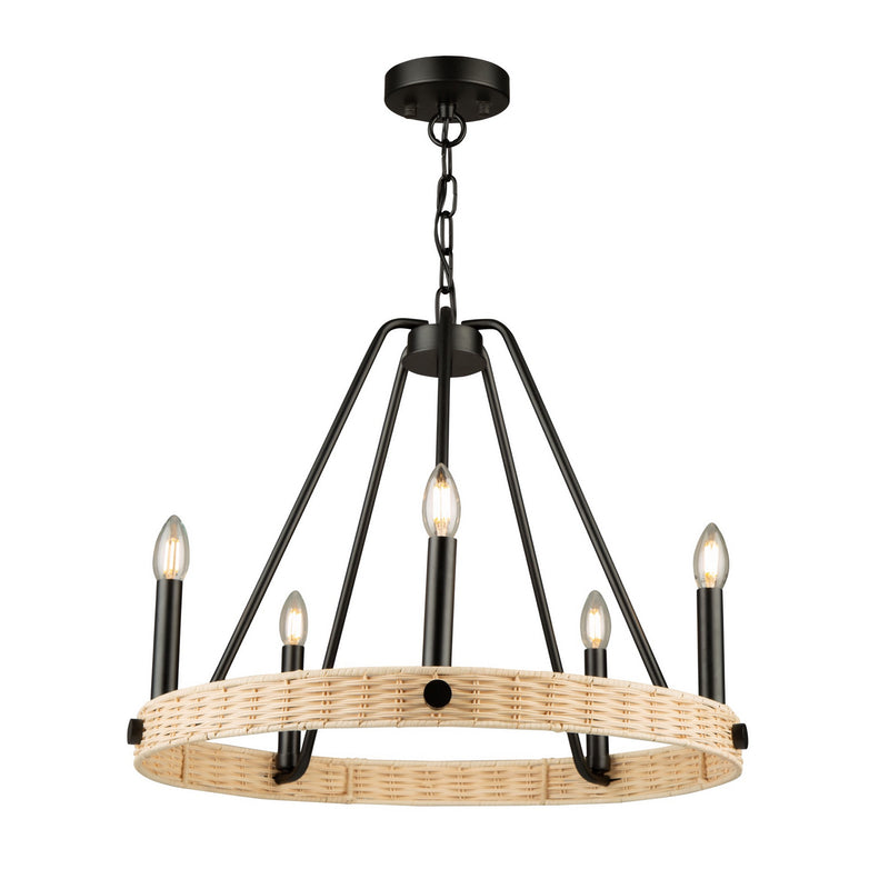 Perris Five Light Chandelier in Black