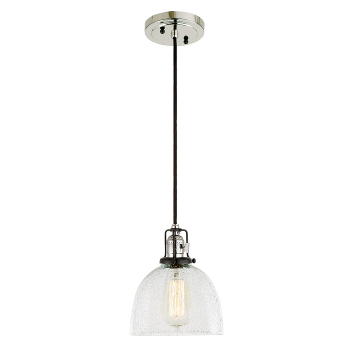 Uptown 1-Light Vida Pendant in Polished Nickel & Black with Bubble Glass