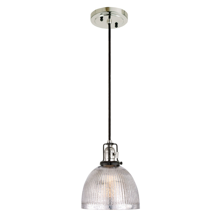 Uptown 1-Light Vida Pendant in Polished Nickel & Black with Mercury Ribbed Glass