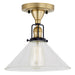 Uptown 1-Light Flora Ceiling Mount in Satin Brass & Black with Clear Glass
