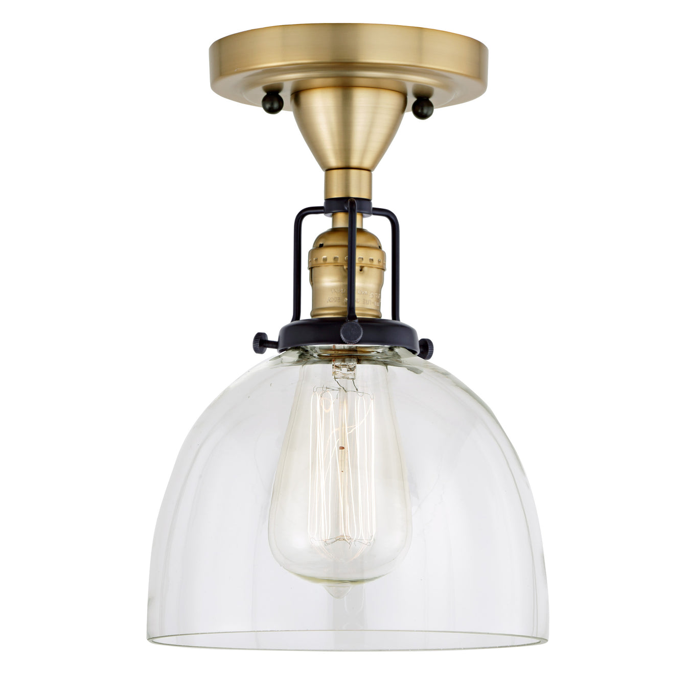 Uptown 1-Light Vida Ceiling Mount in Satin Brass & Black with Clear Glass